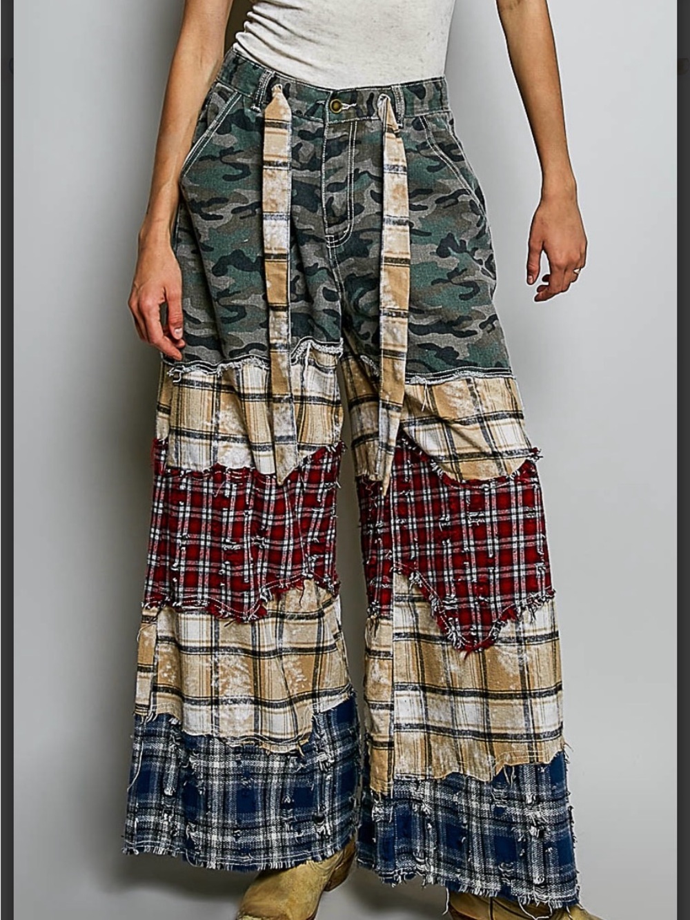 POL Camo Plaid Patchwork 2-Piece Set: Wide Leg Pants & Maxi Jacket - Picture 16 of 16